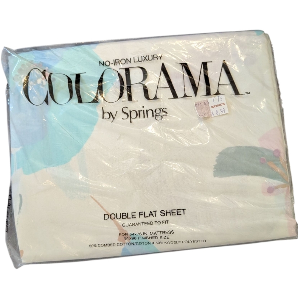 Vintage Colorama Silk Poppies Floral Print Double/Full Flat Sheet NIP